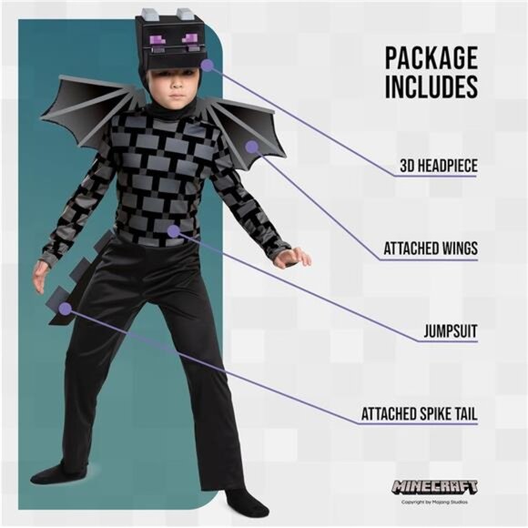Minecraft Ender Dragon Costume for Kids, Video Game Inspired Character Outfit - Picture 3 of 6